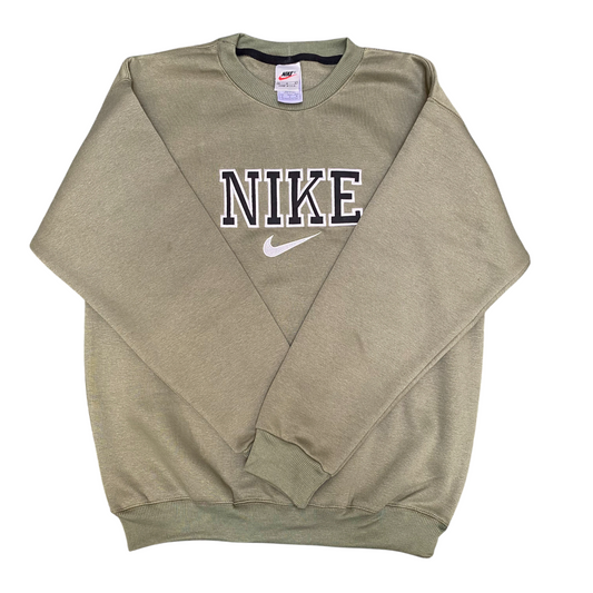Nike Reworked Sweatshirt Men's M Green Embroidered Spellout Logo Crew Neck