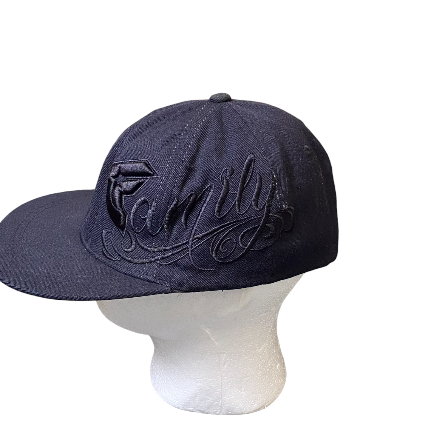 Famous Stars Flexfit Baseball Cap Mens L/XL Black Acrylic Flat Brim Embroidered
