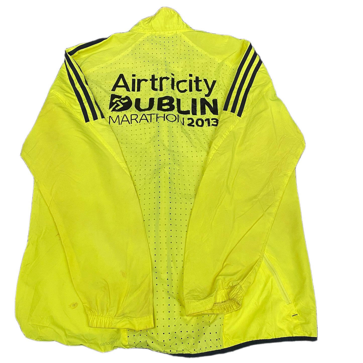 Adidas Running Jacket Men L Yellow Black 3-Stripes 2013 Dublin Marathon Full Zip