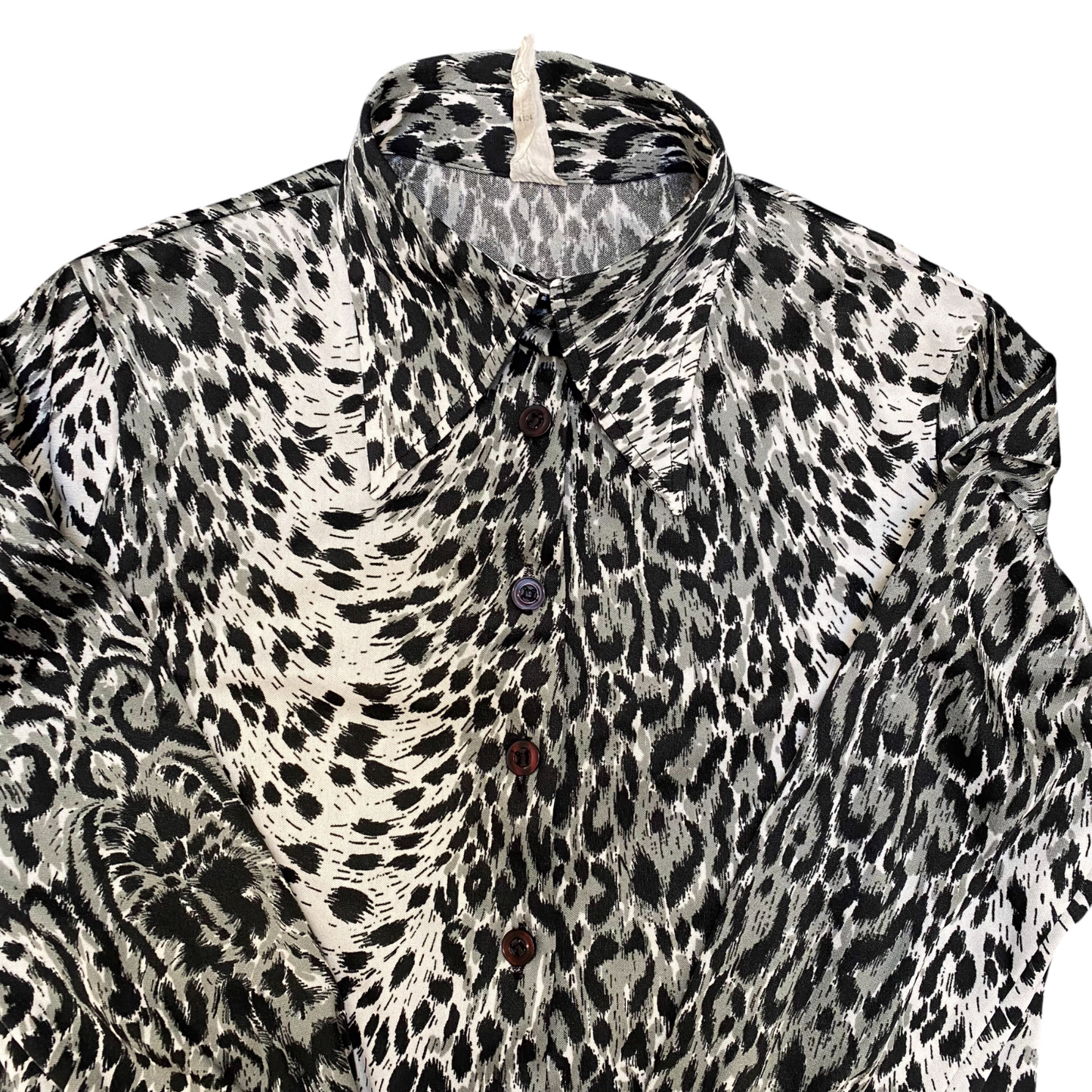 Shirt Top Womens M Grey Leopard Print Casual Long Sleeve Collared Button Down