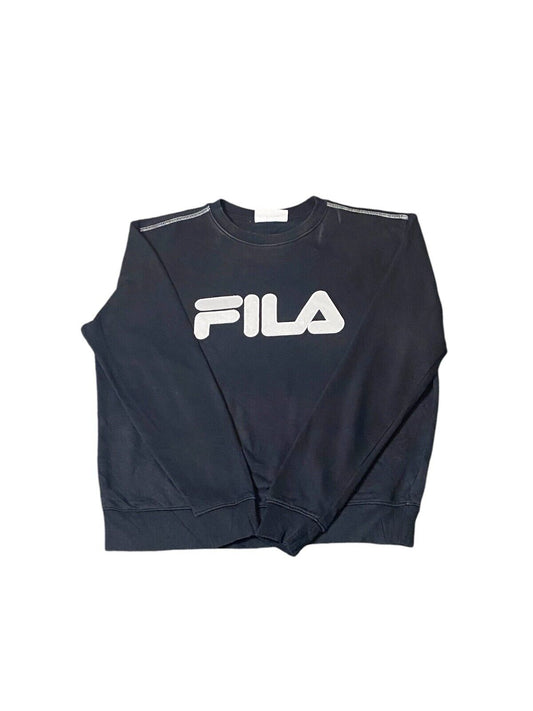 Fila Sweatshirt Men's L Black Crew Neck White Logo Long Sleeve Casual Pullover