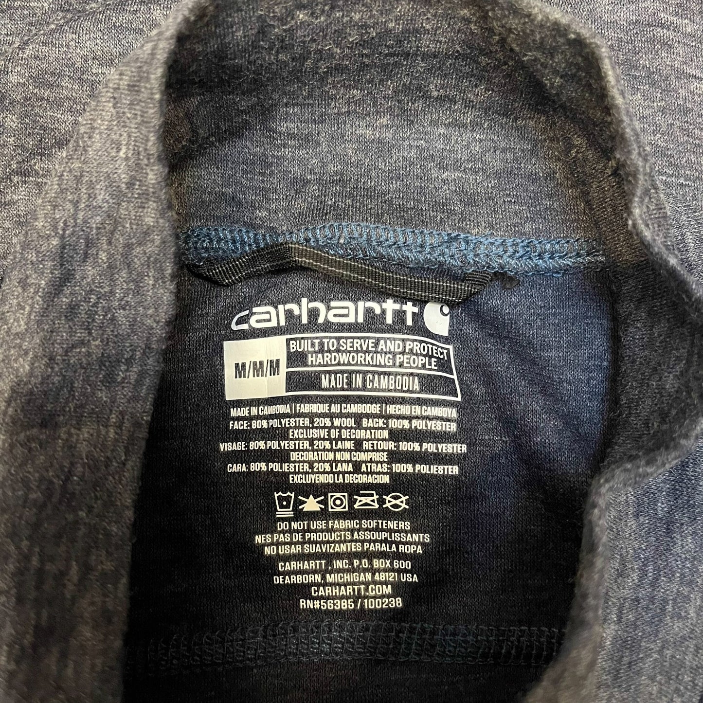 Carhartt Force Base Layer 1/4 Zip Shirt Mens M Dark Grey Heather Performance