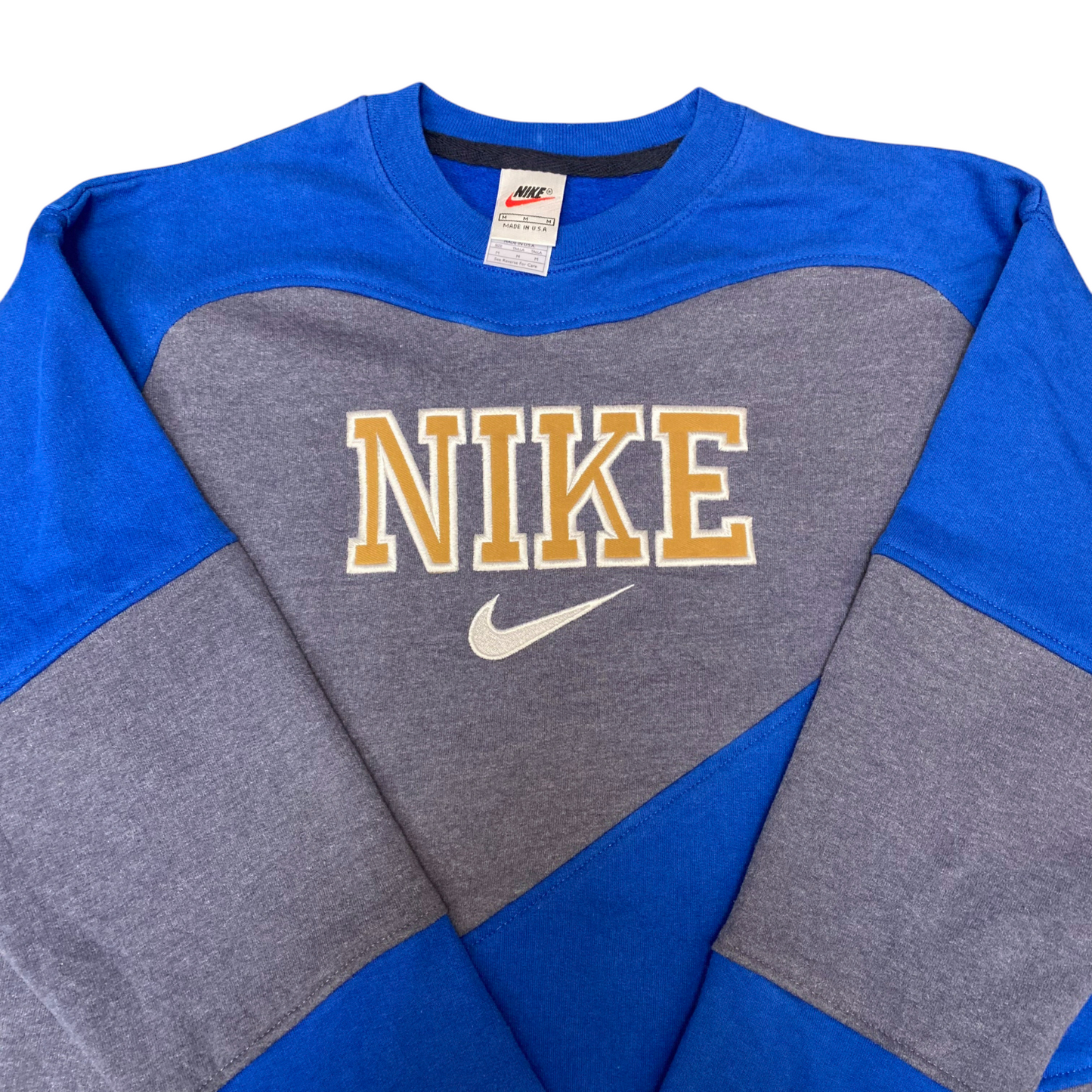 Nike Reworked Sweatshirt Mens M Blue Grey Embroidered Spellout Logo Vintage Y2K