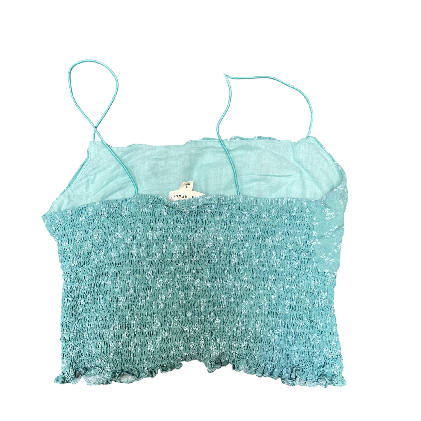 LA Hearts Bodice Cami Top Womens S Green Floral Smocked Hem Sleeveless Cropped
