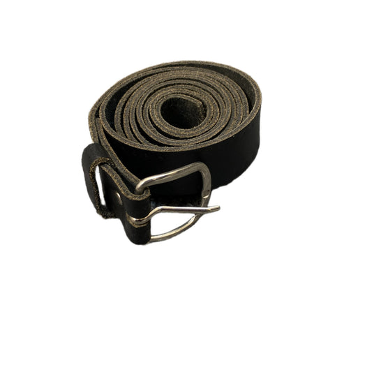 Waist Belt Mens Black Leather Adjustable Classic Silver Pin Buckle 45.5 Inches