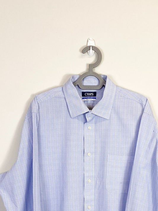 Chaps Shirt Mens Large Blue Checkered Regular Fit Casual Long Sleeve Button Down