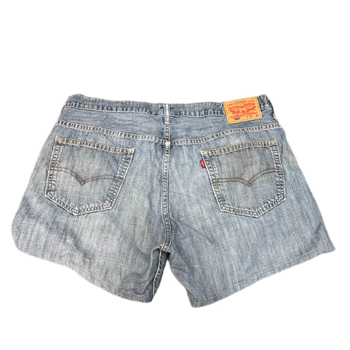 Levi's 569 Loose Straight Denim Shorts Fits as Mens XL 37" Waist Blue Red Tab