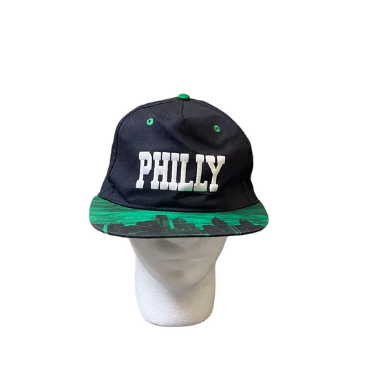 Philly City Baseball Cap Mens Black Green Flat Brim Adjustable Snapback Hat