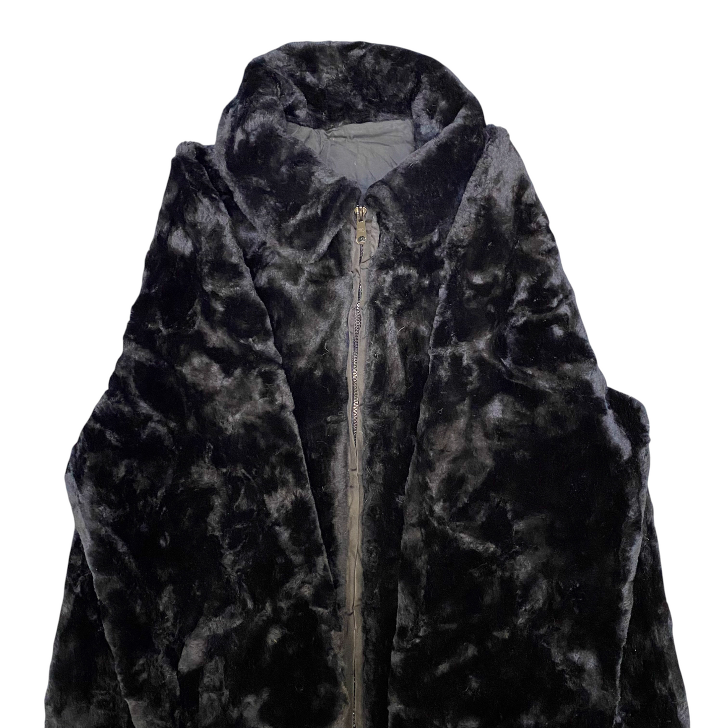 Womens Faux Fur Jacket Large Black Plush Soft Long Sleeve Collared Full Zip