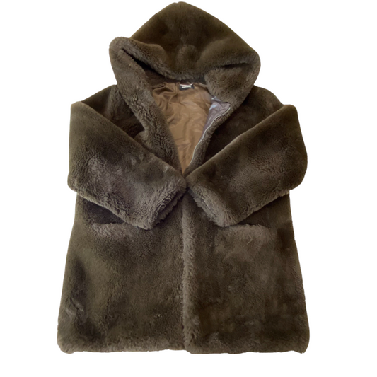 Emeraude Faux Fur Coat Womens Large Brown Lined Regular Fit Hooded Full Zipper