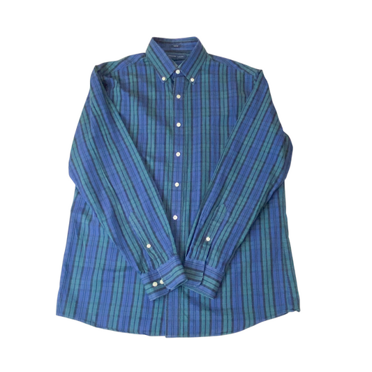 Tommy Hilfiger Shirt Mens M Blue Plaid Slim Fit Long Sleeve Collar Button Down