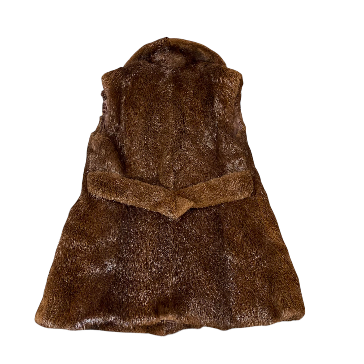 Womens Faux Fur Vest Medium Brown Sleeveless Collared Double Breasted Six Button