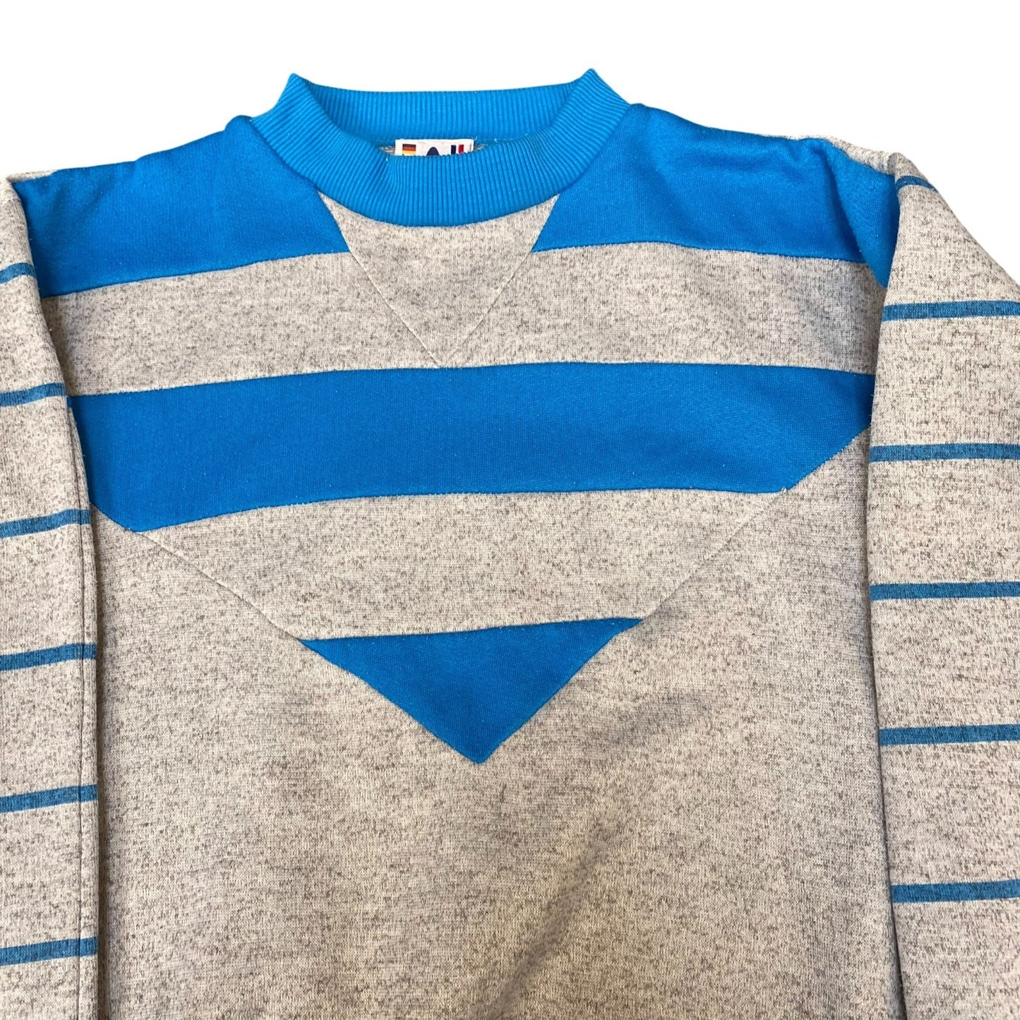 Active Sweatshirt Mens Medium Grey Blue Striped Crew Neck Long Sleeve Pullover