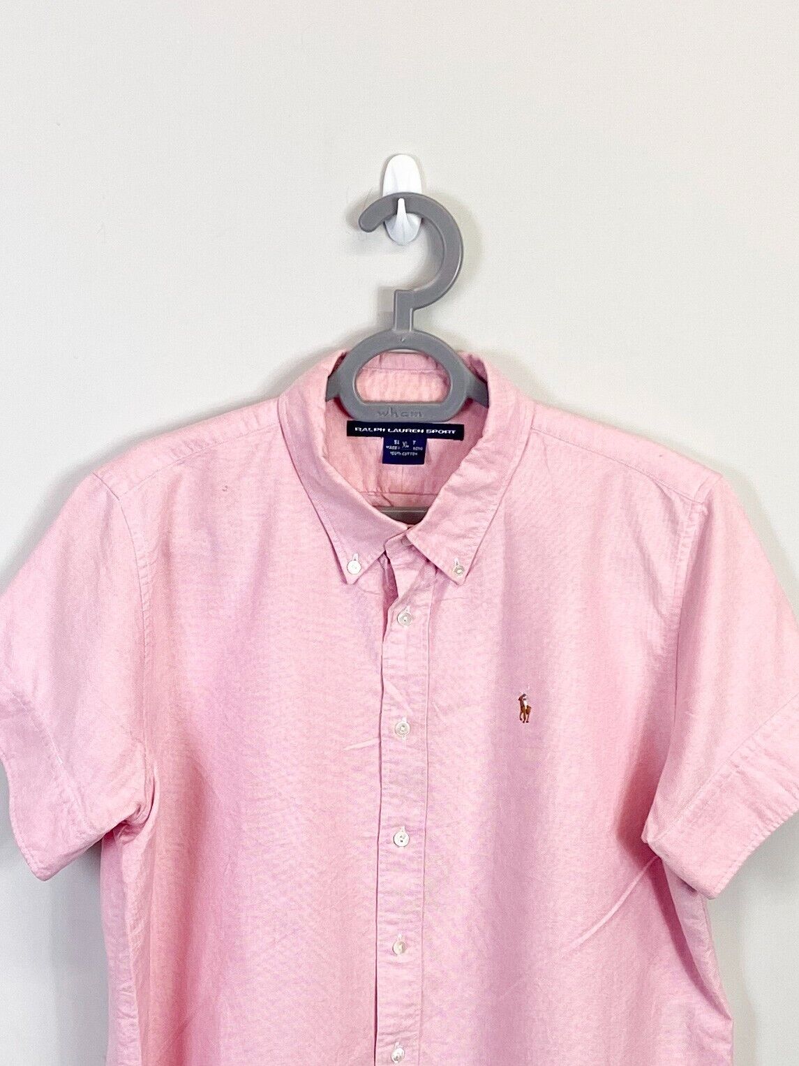 Ralph Lauren Shirt Mens XL Pink Cotton Short Sleeve Small Brown Polo Pony Logo