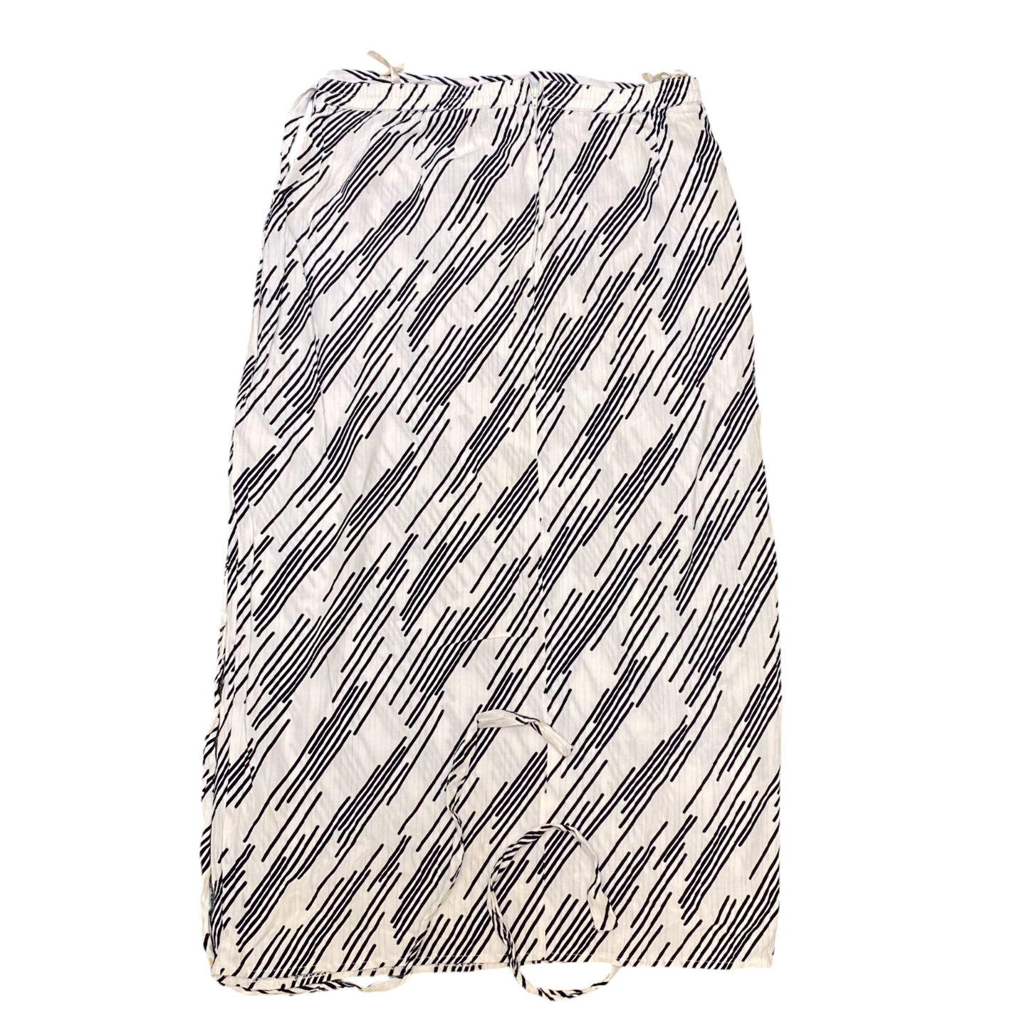 Women's Maxi Skirt XL White Black Geo Print Knee Length Back Zip Tie Waisted