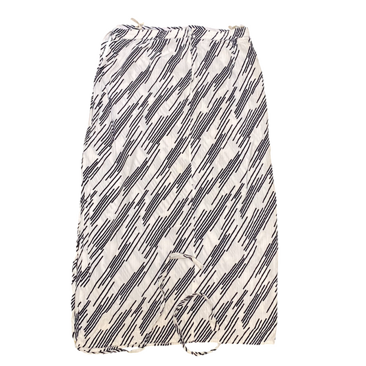Women's Maxi Skirt XL White Black Geo Print Knee Length Back Zip Tie Waisted