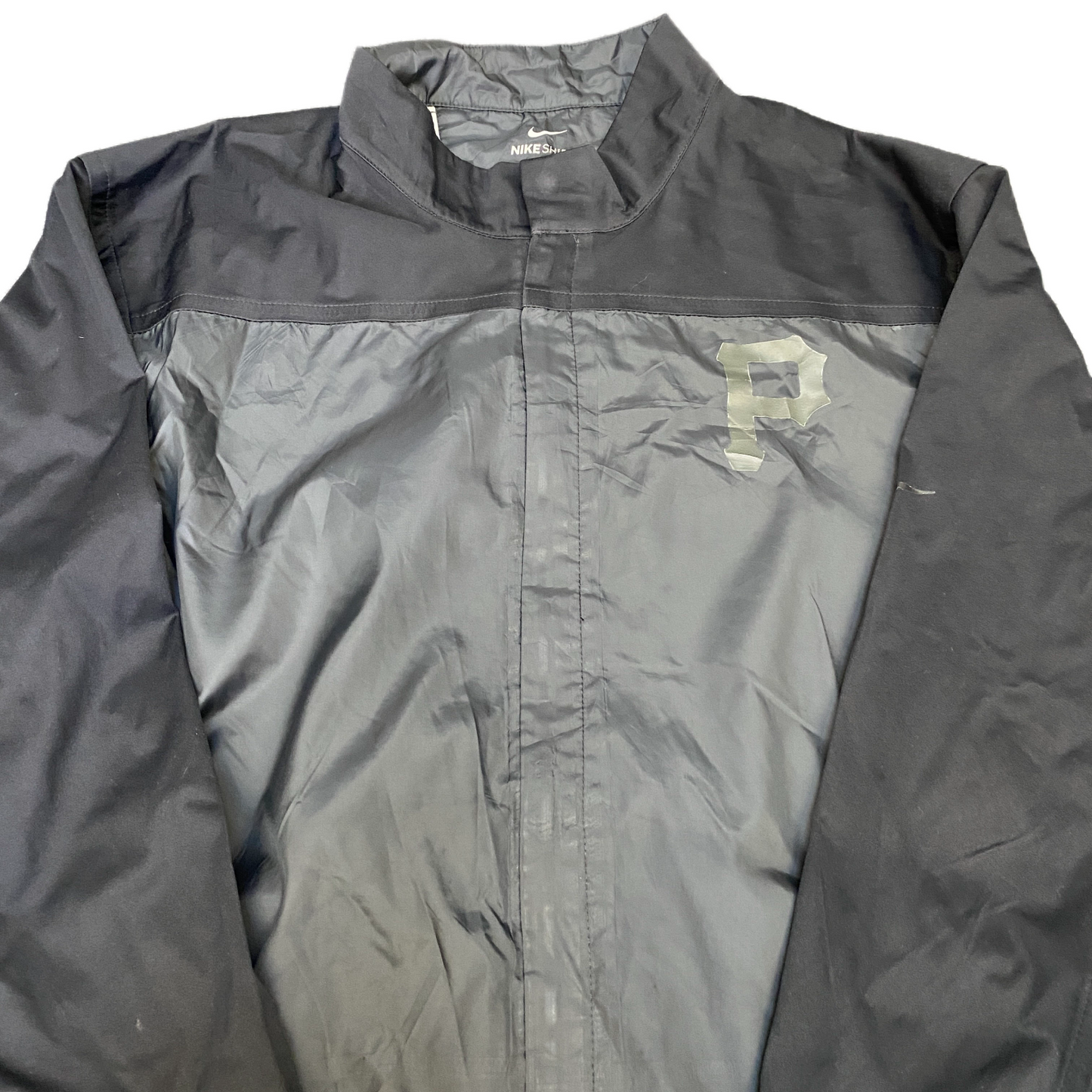 Nike Shield Windbreaker Jacket Mens Large Black Grey Long Sleeve Snap Inside Zip