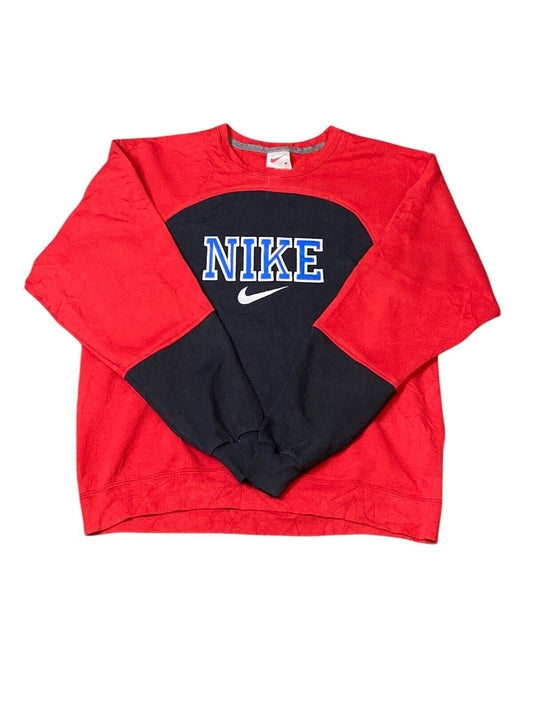 Nike Reworked Sweatshirt Mens Medium Red Black Spellout Logo Crew Neck Vtg Y2K