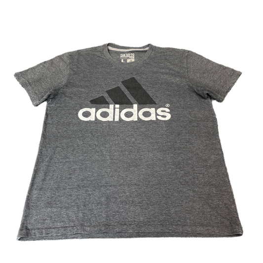 Adidas The Go-To Performance T-Shirt Womens L Grey Heathered Spell Out Logo Tee