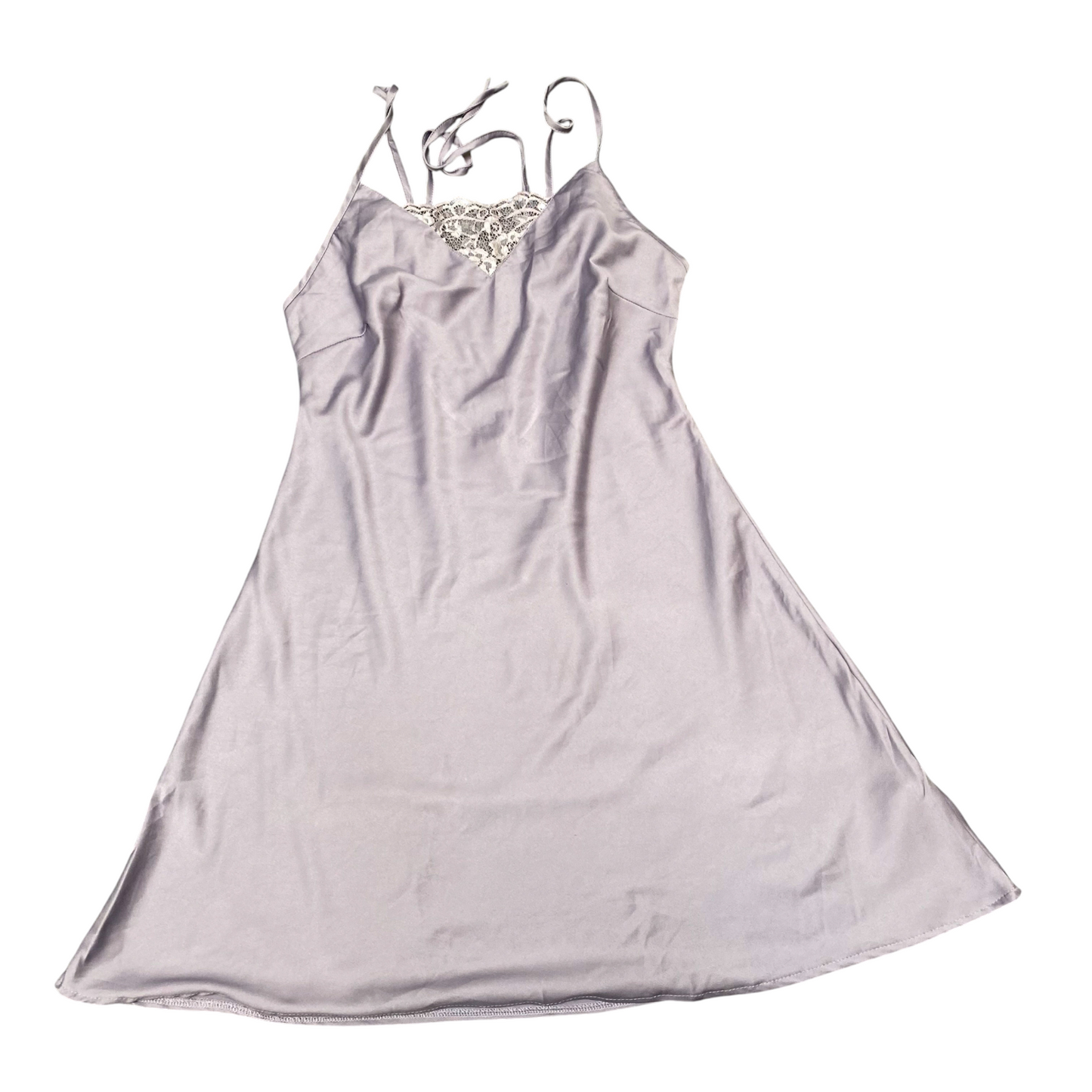 Chemise Top Womens S Grey Satin Lace Trim Spaghetti Straps Backless Pullover