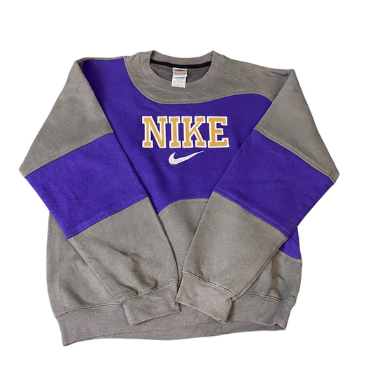 Nike Reworked Sweatshirt Mens M Purple Grey Embroidered Spellout Logo Vtg Y2K