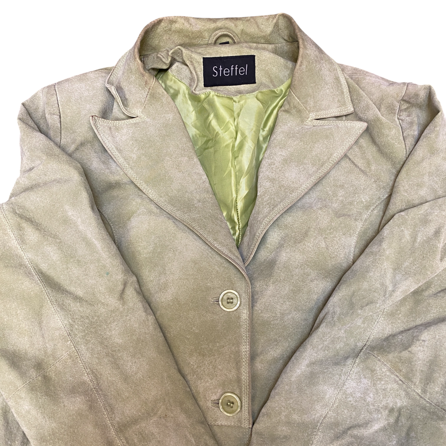 Steffel Real Leather Blazer Jacket Womens M Green Notch Lapel Single Breasted