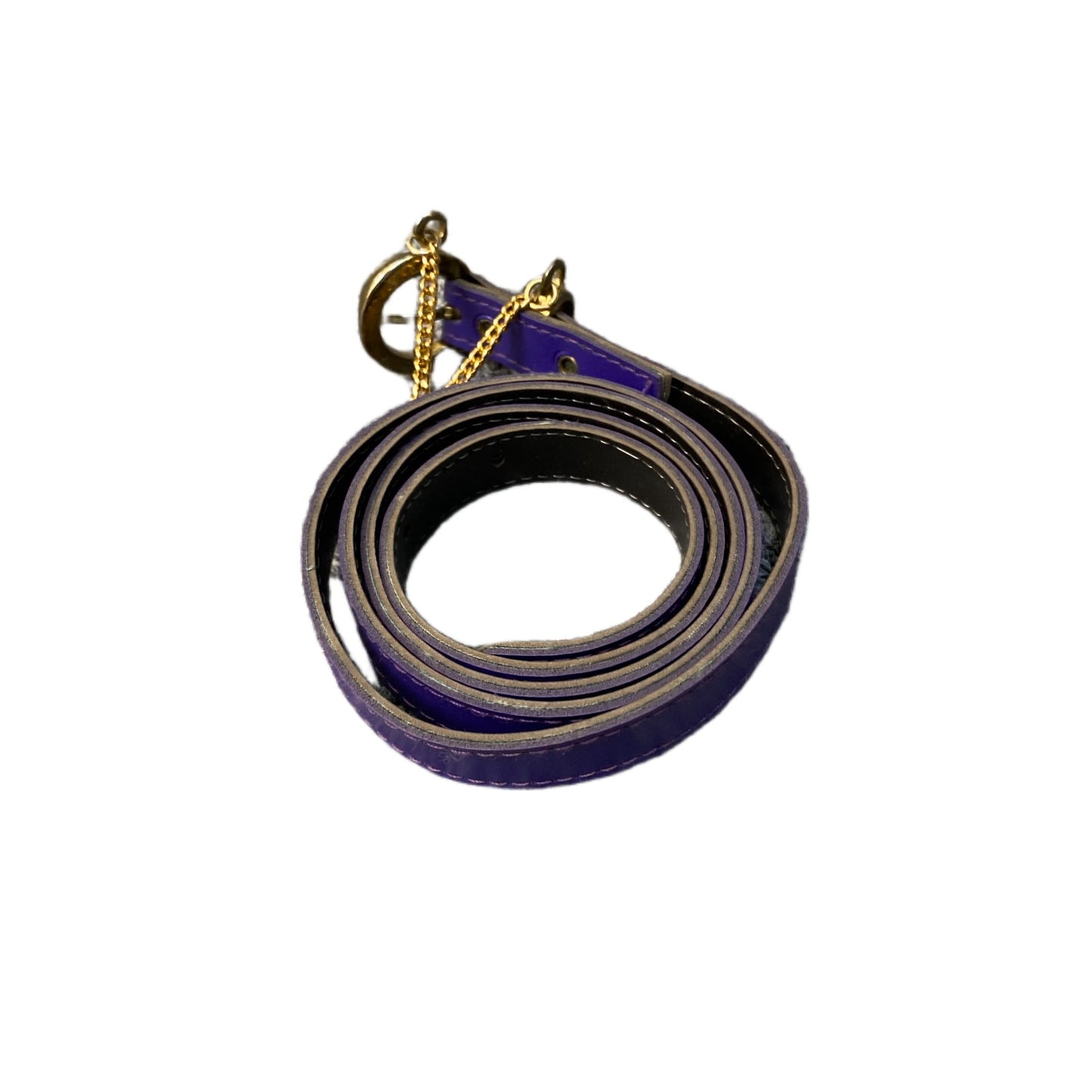 Waist Belt Womens Purple Leather Brass  Gold Tone Chain Loop Buckle 36.5 Inches