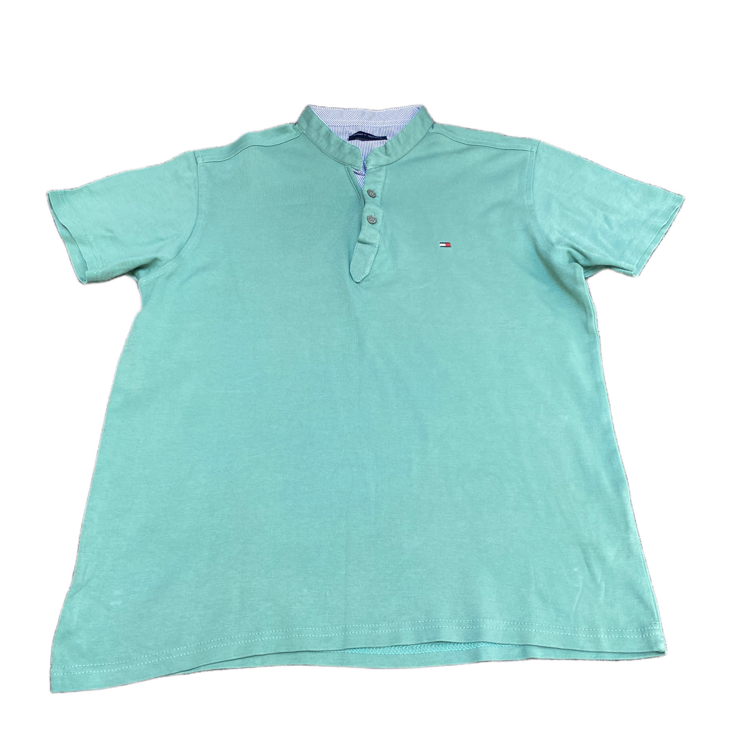 Tommy Hilfiger Polo Shirt Mens Large Aqua Golf Performance Logo Mandarin Collar