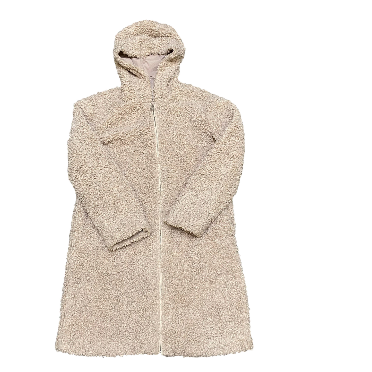Amisu Teddy Sherpa Coat Womens Medium Beige Stretch Outerwear Hooded Full Zip