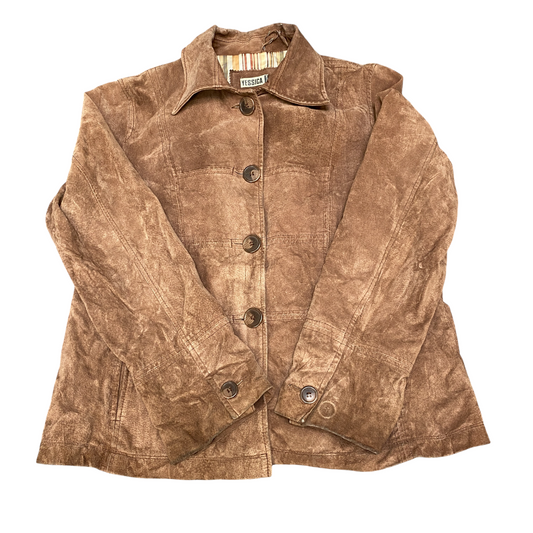 Yessica C&A Leather Jacket Womens Medium Brown Long Sleeve Collared Button Front