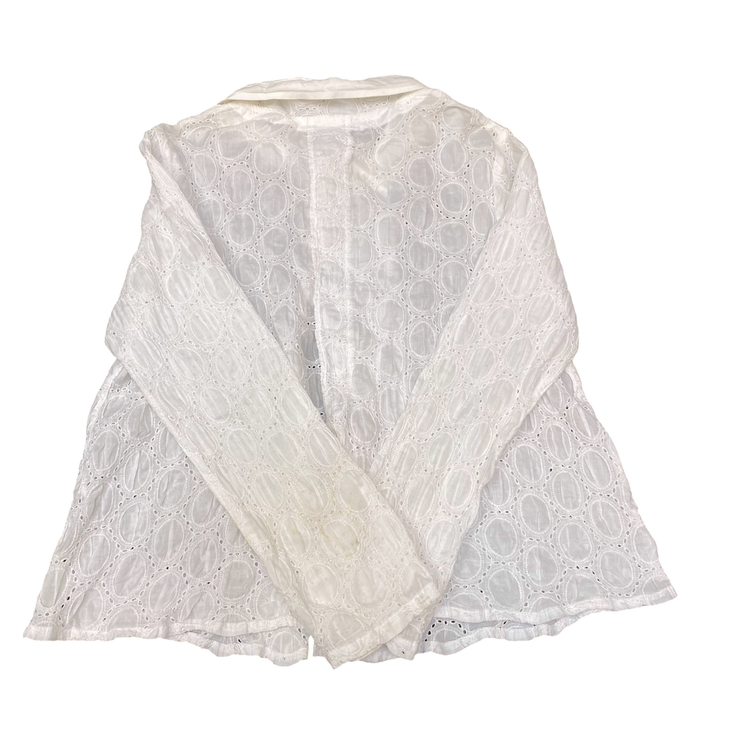 Blouse Top Womens M White Embroidered Eyelet Casual Long Sleeve Collared Outdoor