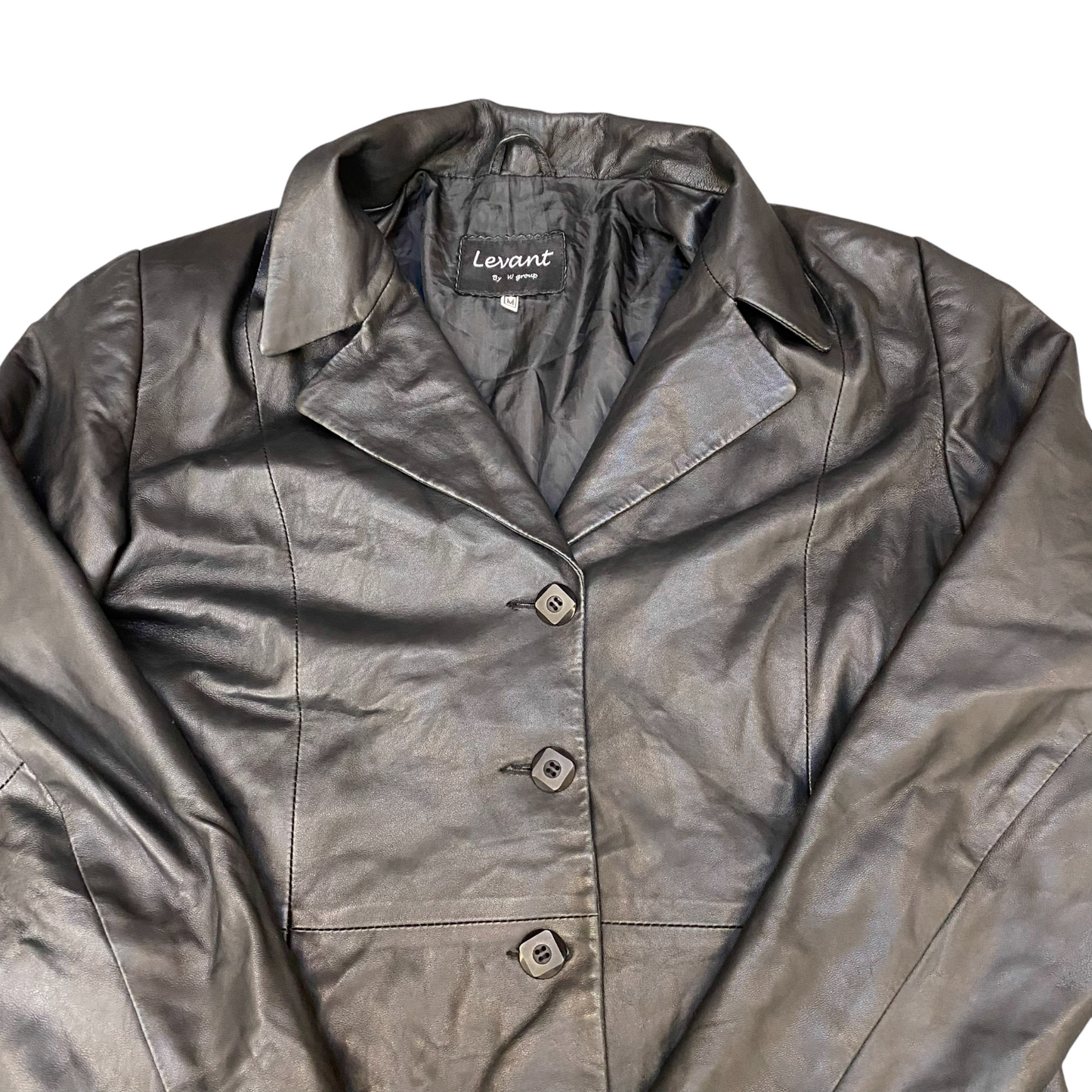 Levant Leather Jacket Womens Medium Black Lined Notch Lapel Single Breasted