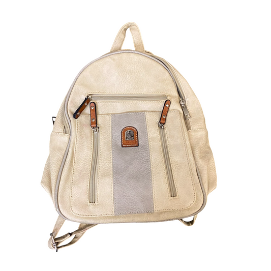 Lihao Backpack Womens Beige Leather Zipper Pockets Adjustable Shoulder Strap