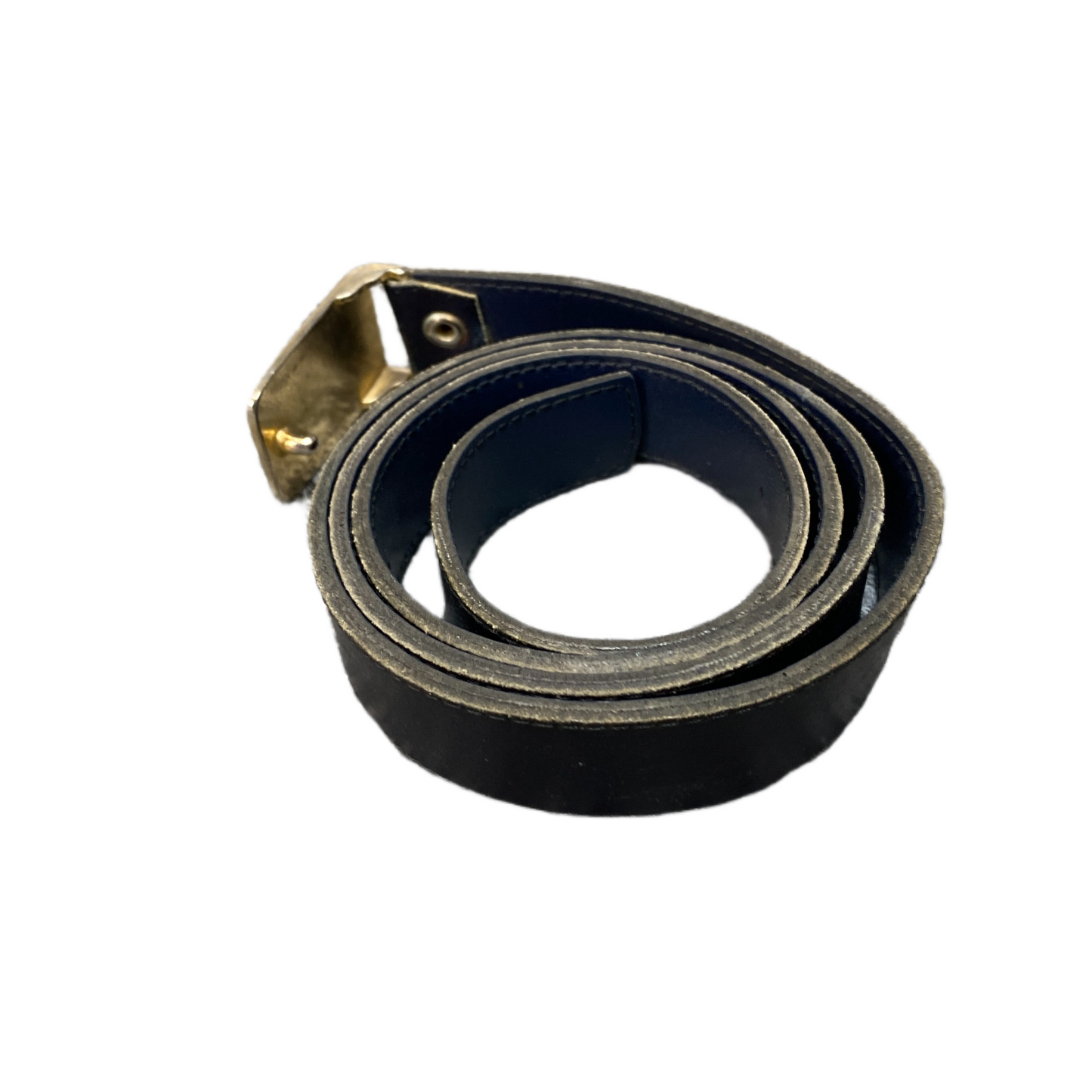 Lacoste Waist Belt Men Black Leather Adjustable Gold Tone Pin Buckle 39.5 inches