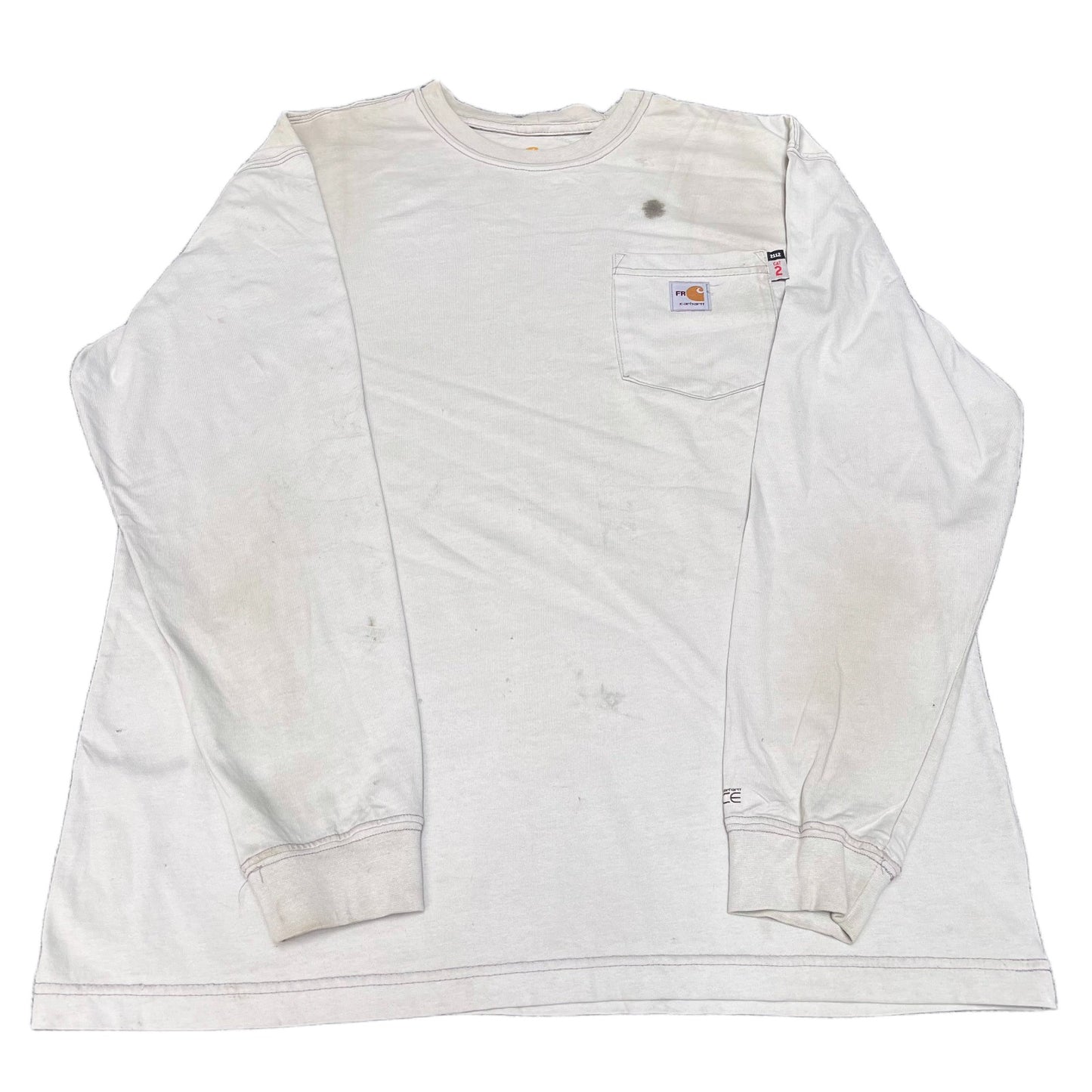 Carhartt FR Pocket T-Shirt Mens Large Cream Relaxed Fit Long Sleeve Workwear Tee