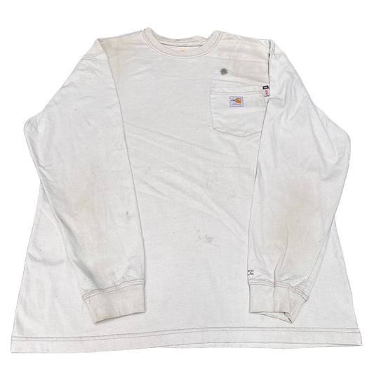 Carhartt FR Pocket T-Shirt Mens Large Cream Relaxed Fit Long Sleeve Workwear Tee