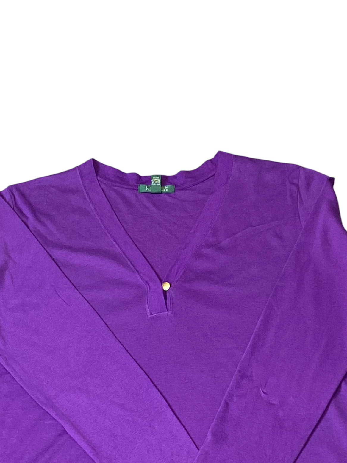 Ralph Lauren Shirt Womens XL Purple Casual Long Sleeve Deep V Neck Pullover Tee