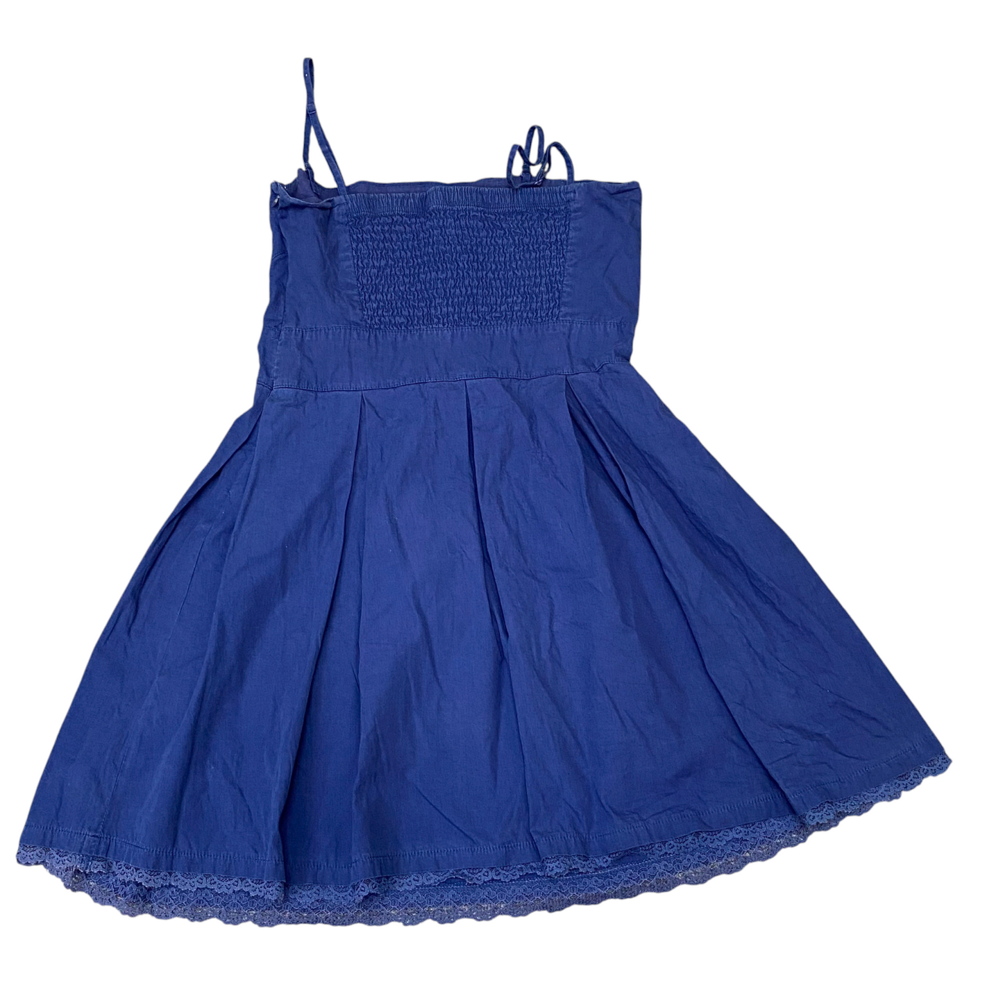 even&odd Mini Dress Womens S Blue Solid Pleated Ruched Back Spaghetti Strap