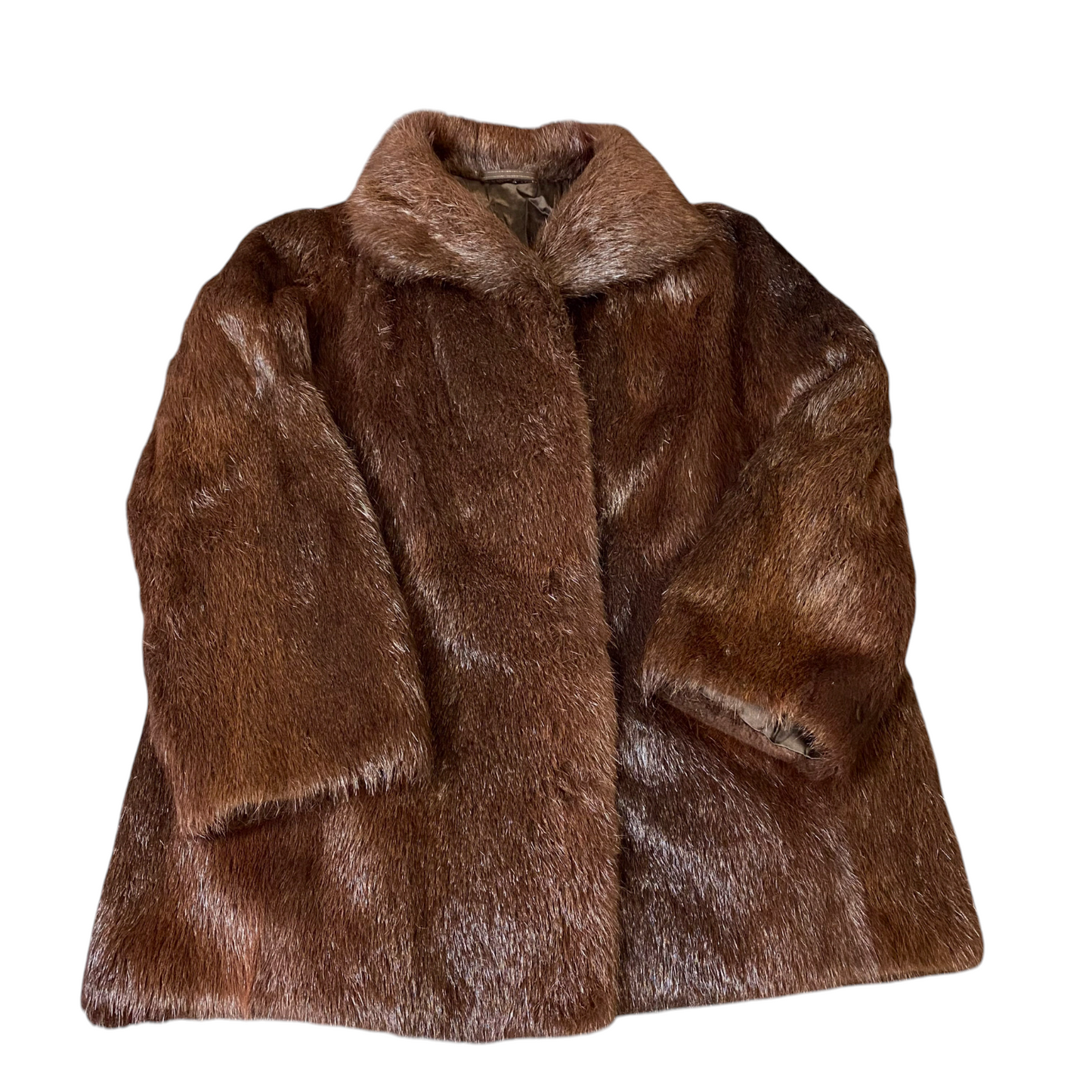 Womens Faux Fur Jacket Large Brown Fully Lined Soft Cozy Warm Winter Collared