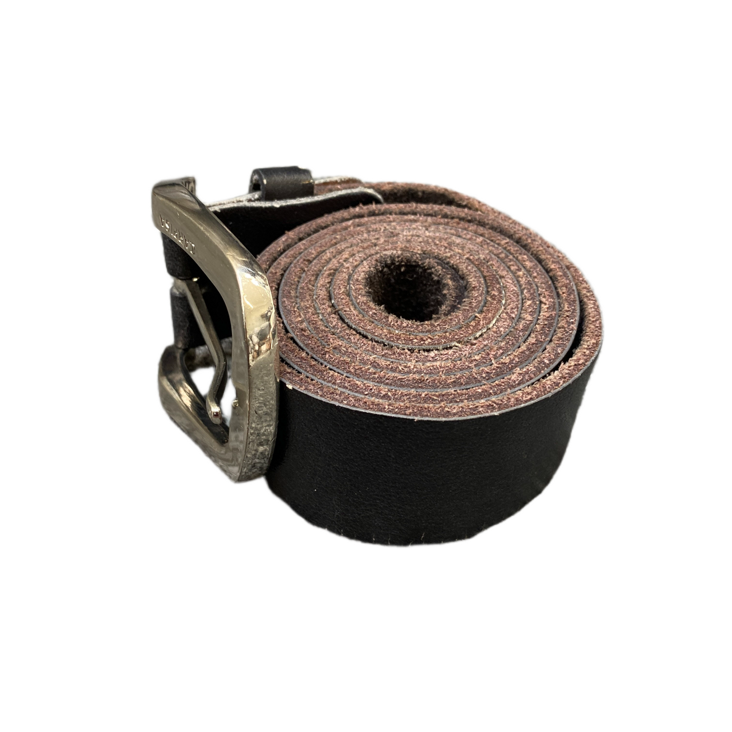 Carpisa Waist Belt Mens Black Leather Adjustable Silver Pin Buckle 49.5 inches