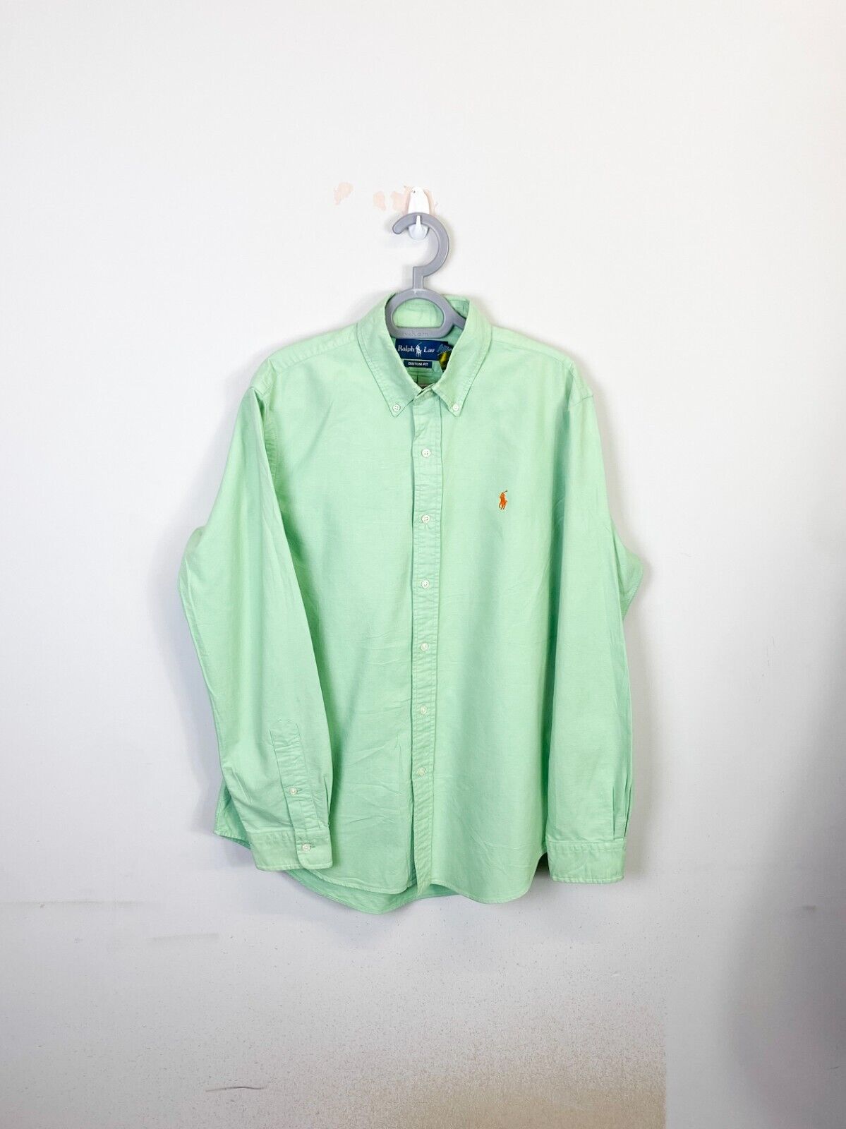 Ralph Lauren Shirt Mens L Green Custom Long Sleeve Small Orange Polo Pony Logo