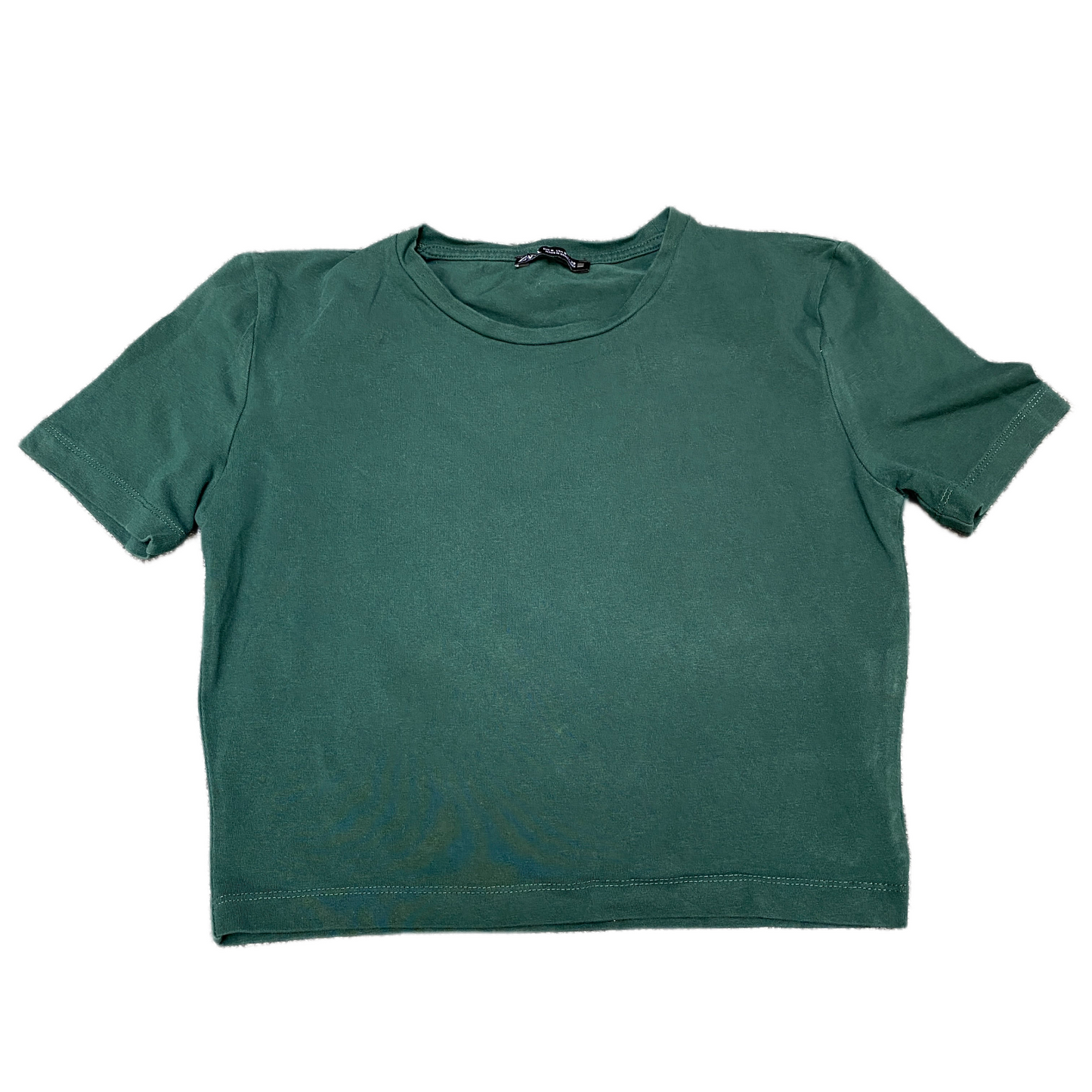ZARA Cropped T-Shirt Womens Small Green Short Sleeve Crew Neck Pullover Tee