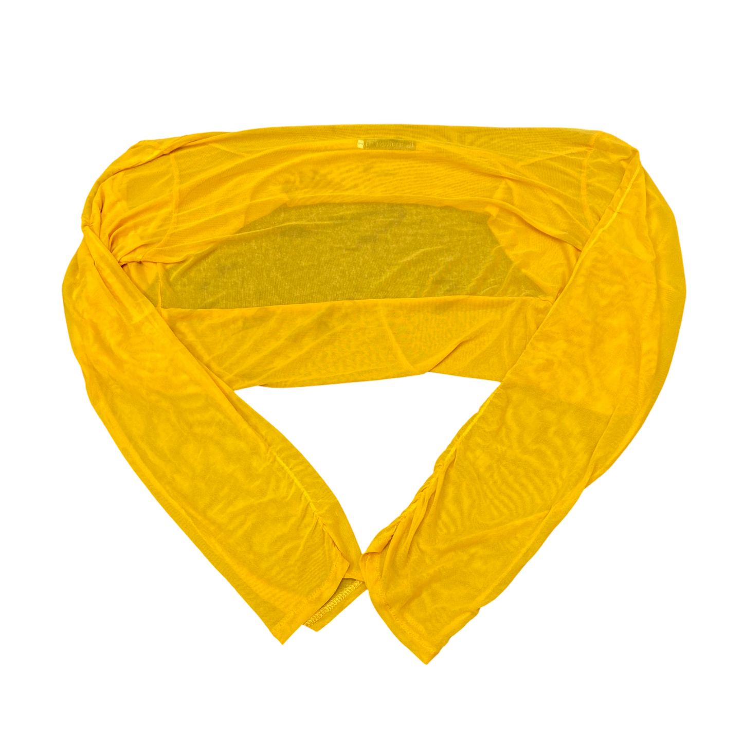 Rimoda Cropped Top Womens L Yellow Solid Sheer Long Sleeve Boat Neck Pullover