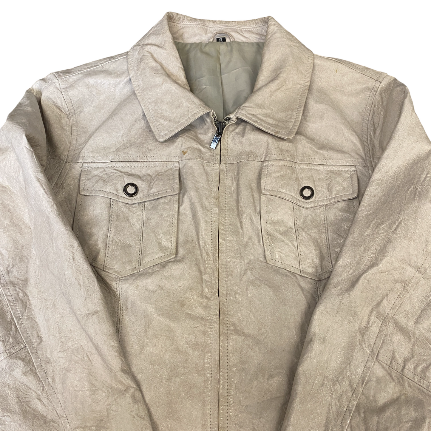 Womens Faux Leather Biker Jacket XL White Lined Long Sleeve Collared Full Zip