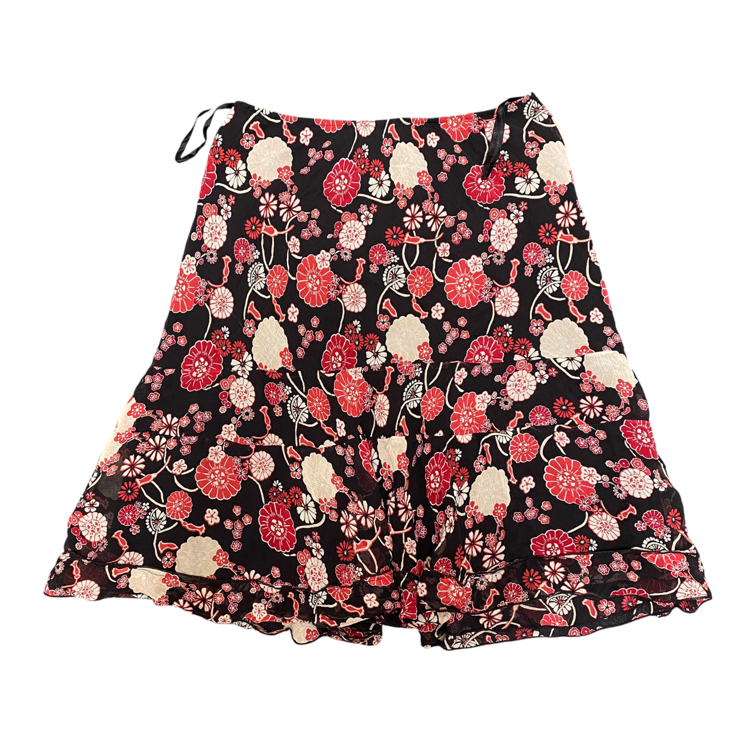 INC International Concepts A-Line Skirt Womens M Black Red Floral Silk Side Zip