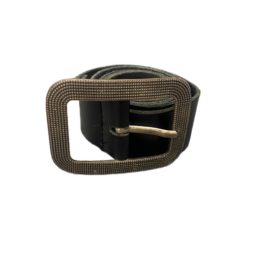 Waist Belt Mens Black Leather Adjustable Rectangular Silver Pin Buckle 43 inches