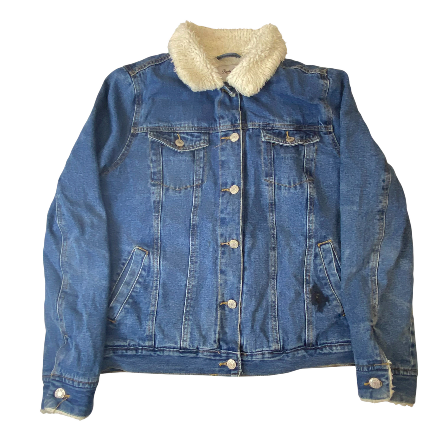 Denim & Co. Jean Trucker Jacket Womens L Blue Sherpa Lined Collared Button Up