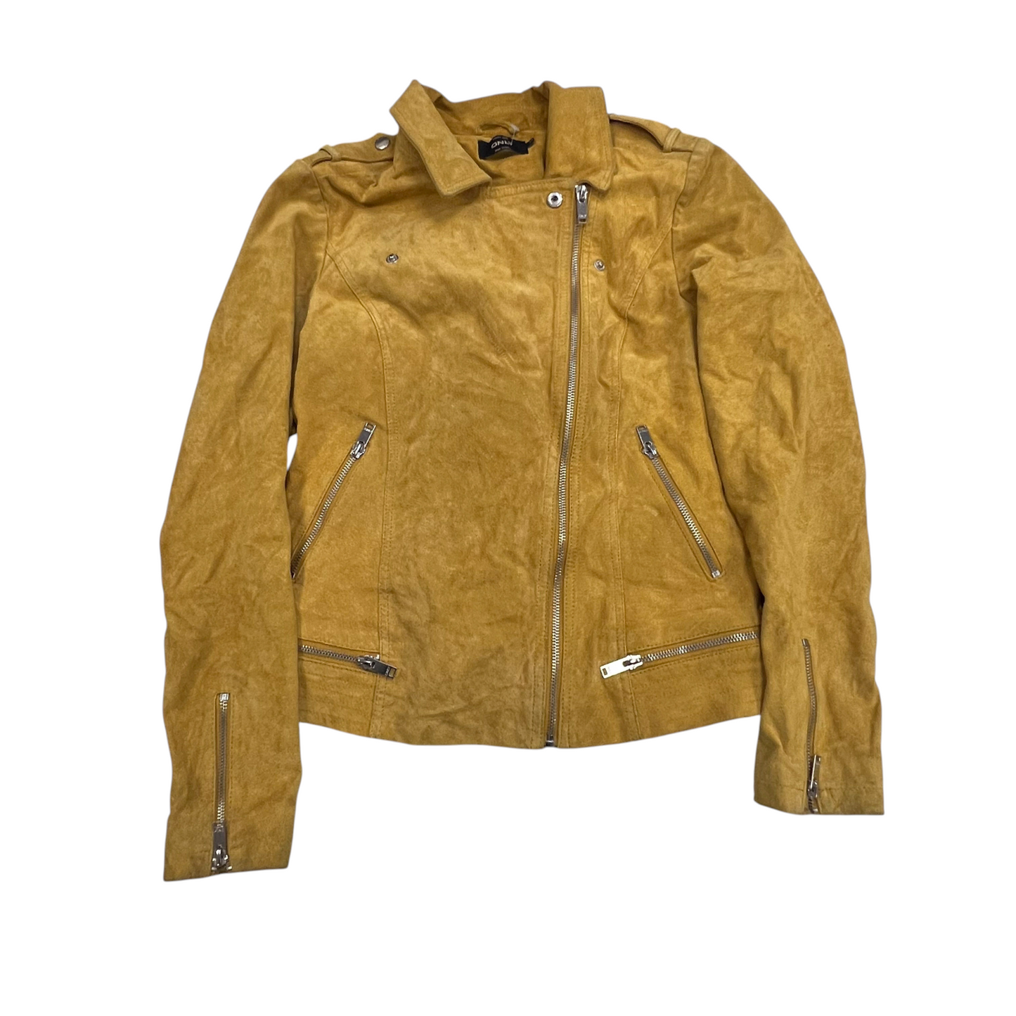 Only Our Story Suede Leather Moto Jacket Womens Small Mustard Asymmetrical Zip