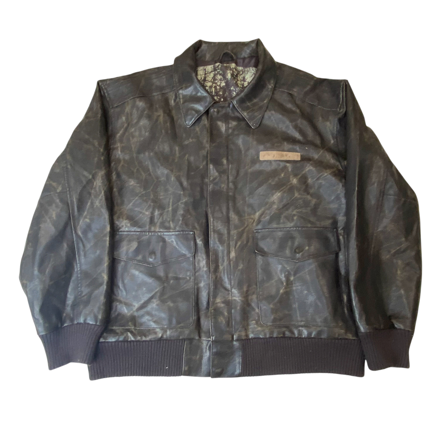 Jacket Mens Large Grey Genuine Leather Pockets Long Sleeve Collared Full Zip