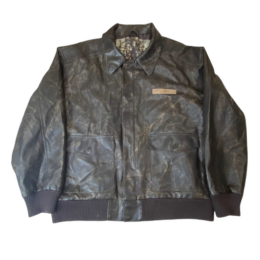 Jacket Mens Large Grey Genuine Leather Pockets Long Sleeve Collared Full Zip